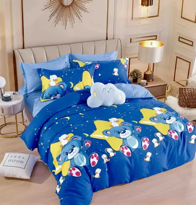 Set Lenjerie de Pat Finet 6 Piese, Bumbac Finet, Fara Elastic , Blue Star Bear