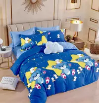Set Lenjerie de Pat Finet 6 Piese, Bumbac Finet, Fara Elastic , Blue Star Bear