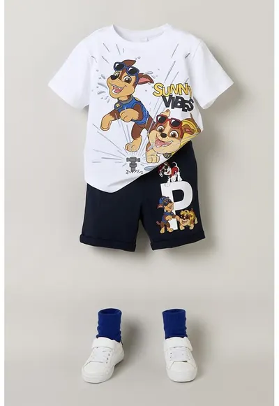 Pantaloni scurti de trening cu imprimeu Paw Patrol - Albastru ultramarin/Maro scortisoara