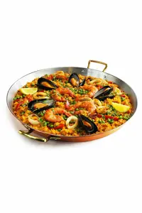 Tigaie Cupru, Manere din Bronz, Ø32cm "Paella, Pizza, Clatite, Omleta"
