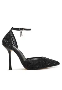 Pantofi dama - stiletto - negru - textil