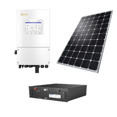 Pachet sistem fotovoltaic hibrid 5kW cu baterie stocare 9.6kWh si 10 panouri monocristaline 495W