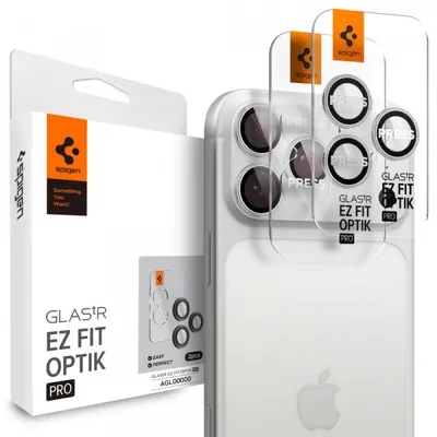 Folie de protectie Camera Spate Spigen GlastR EZ FIT Optik Pro pentru Apple iPhone 17 Pro Max / 17 Pro, Sticla Securizata, Set 2 bucati, Argintie