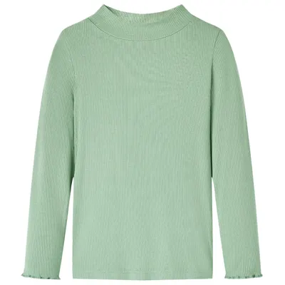 Tricou de copii cu mâneci lungi, guler tunică, verde mentă închis, 128