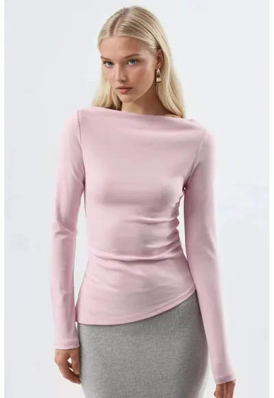 Bluza dama - bumbac - roz pudra - jerseu