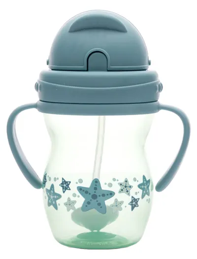 Cană cu mânere și pai Lorelli Baby Care - 275 ml, Blue/Green