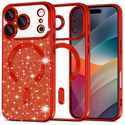 Husa MagSafe pentru Apple iPhone 17 Pro, Techsuit, Luxury Glitter, Rosie