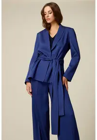 Sacou cu model uni si cordon in talie - Albastru royal