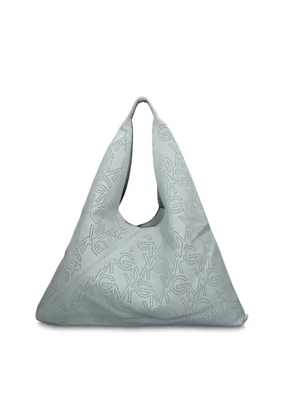 GianMarco - Geanta hobo de piele ecologica cu logo perforat Liviana Lux - Albastru deschis