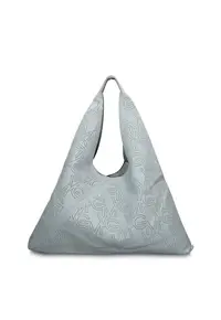 GianMarco - Geanta hobo de piele ecologica cu logo perforat Liviana Lux - Albastru deschis