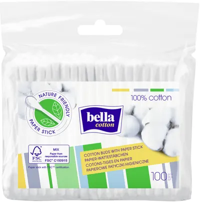 Bella Bețișoare pentru urechi, pachet, cu băț de hârtie, 100 bucăți