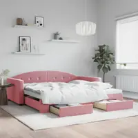 Gossi pat de zi cu extensie si sertare, roz, 100x200 cm, catifea