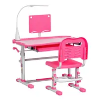 HOMCOM Birou pentru Copii cu Scaun Reglabil, Masă cu Sertar, Lampă și Suprafață Înclinabilă, 80x49,5x82-104 cm, Roz | Aosom Romania