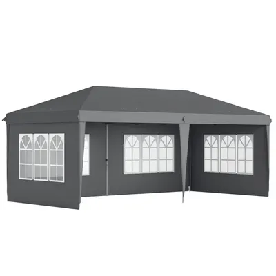 Outsunny Tonelă pop-up pliabilă - cort pentru recepții - 3 x 6 m 3 laturi demontabile gri | Aosom Romania