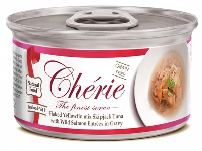 Cherie Adult Cat Grain Free Mix Fulgi de Ton cu Somon Salbatic in Sos