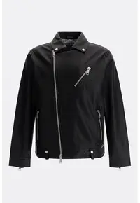 Jacheta biker de piele cu buzunare cu fermoar - Negru