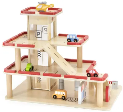 Set de joacă din lemn Viga Toys - Parcare cu garaj