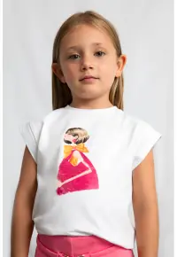 Tricou cu imprimeu si paiete - Rosu/Alb optic