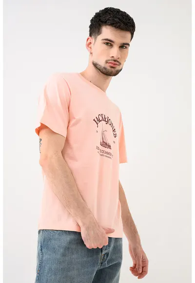 Tricou de bumbac organic cu imprimeu logo Jornantucket - Visiniu/Roz piersica