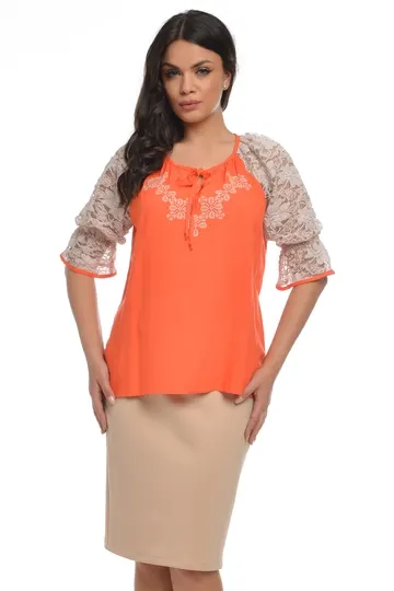 Bluza dama broderie/dantela BL17O orange/dantela nude, Dress to Impress | marimea 36