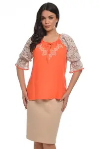 Bluza dama broderie/dantela BL17O orange/dantela nude, Dress to Impress | marimea 36