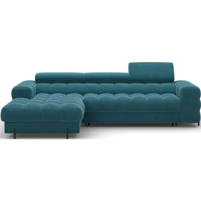 Colțar albastru extensibil/cu spațiu de depozitare cu tapițerie din țesătură bouclé (cu colț pe partea stângă/cu șezlong) Felro – ELTAP