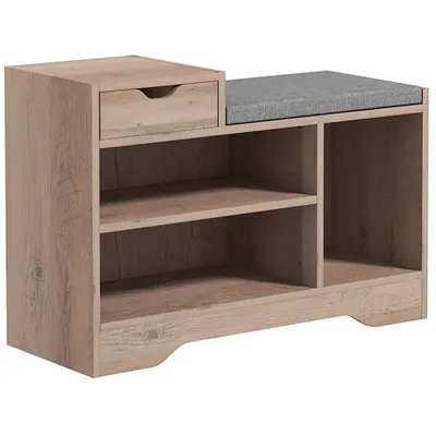 HOMCOM Bancă pentru Încălțăminte cu Pernă de Șezut, 76,5x30x52 cm, Gri | Aosom Romania
