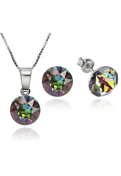 Set Argint 925 placat cu rodiu cu cristale Swarovski® Xirius Vitrail Medium 8mm Surub + Lant