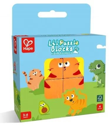 Puzzle educațional din lemn cu cuburi Hape - 4 piese