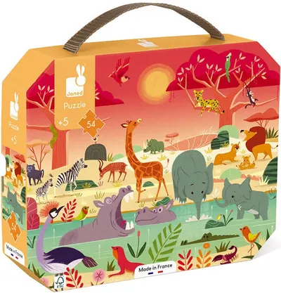 Puzzle in valiza pentru copii Janod - Rezervatie, 54 piese