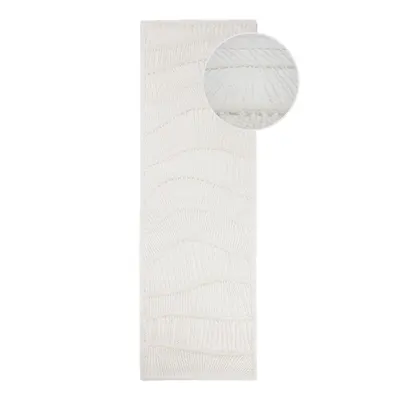 Covor tip traversă alb țesut manual din amestesc de lână 80x230 cm Sculptured Wave – Flair Rugs
