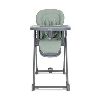 Scaun de masa pentru copii Lorelli Party Green Leather cadru usor din aluminiu, spatar reglabil, suport picioare, centuri de siguranta, roti, cos pentru jucarii, 6 luni+