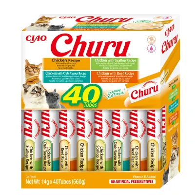 INABA Churu Creamy Varieties, Pui, cutie recompense fără cereale pisici, (piure), 560g
