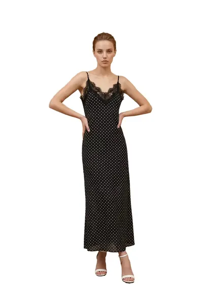 Rochie Maxi eleganta - cu buline - neagra - cu dantela