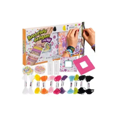 Set creativ accesorii bratari, 18 piese, 11 bratari, sfoara/plastic, 23x12x3 cm, multicolor
