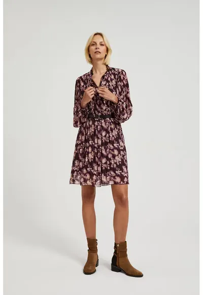 Rochie pliata cu curea in brun - Maro