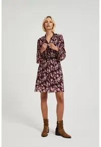 Rochie pliata cu curea in brun - Maro