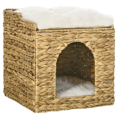 PawHut Cusătură pentru pisici 2 nivele cu 2 perne, 37,5 x 37,5 x 41,5 cm, maro crem | Aosom Romania