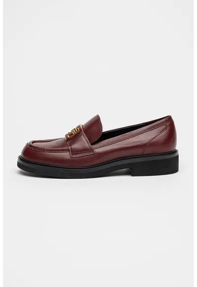 Pantofi loafer de piele cu toc masiv - Maro cognac