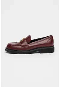 Pantofi loafer de piele cu toc masiv - Maro cognac