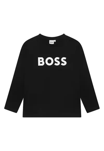 Bluza cu decolteu la baza gatului si imprimeu logo contrastant - Negru