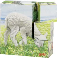 Cubulete din lemn Goki - Animalele din ferma, 9 piese