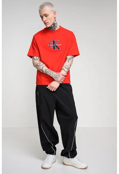 Tricou de bumbac cu logo brodat - Rosu vermillion