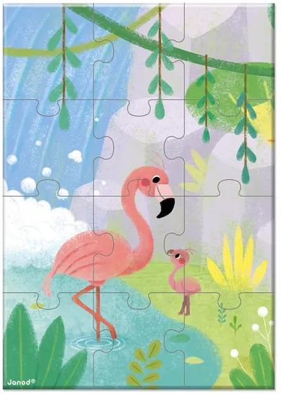 Puzzle de buzunar pentru copii Janod - Flamingo