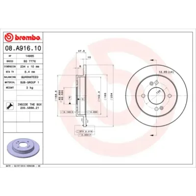 Disc frana BREMBO 08.A916.10