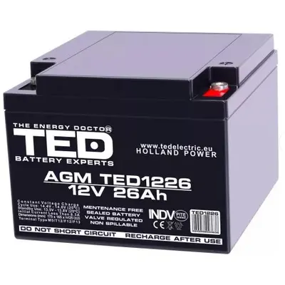 Acumulator TED Electric 12v 26Ah AGM TED1226 M5 terminal M5