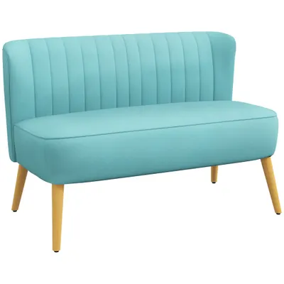 HOMCOM Canapea retro design 2 locuri, picioare din lemn, 117 cm x 56,5 cm x 77 cm, Verde | Aosom Romania