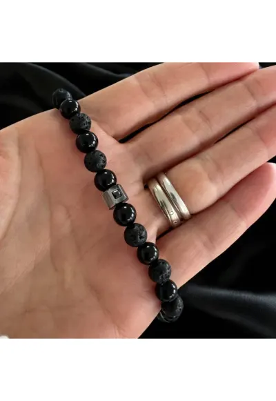 Bratara barbati eleganta Jamil din Onix si Piatra de Lava