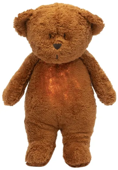 Jucărie moale Moonie Organic 2.0 - Bear, cu lampă de veghe și sunete liniștitoare, Caramel
