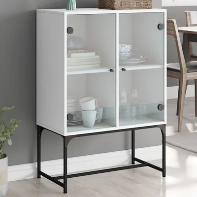vidaXL Dulap lateral cu uși din sticlă, alb, 69x37x100 cm